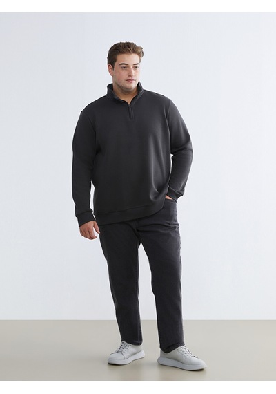 Lcwaıkıkı Classic Antrasit Büyük Beden Dik Yaka Erkek Sweatshirt
