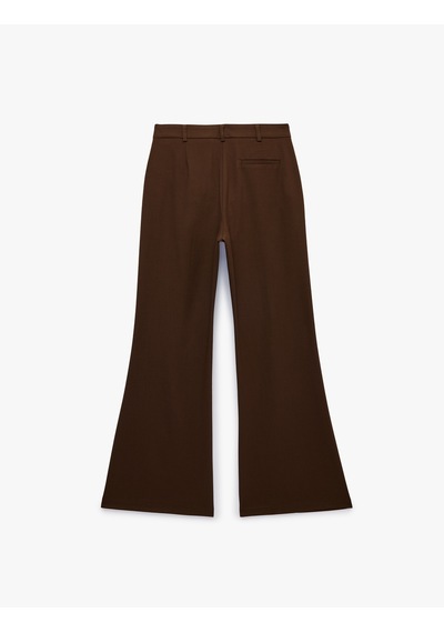 Koton Slim Fit Cepli Nervürlü İspanyol Paça Kumaş Pantolon Kahverengi 7wak40061pw Kahve