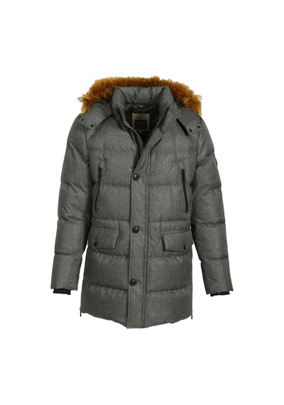 Erkek Gri Kapüşon'Lu Termo Dolumlu Su Ve Rüzgar Itici Slim Fit Mont Ncs Jeans 4991-Gri