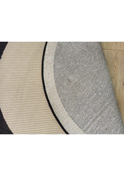 Çam Halı Sisal 9716 Bej / Siyah Bordürlü Daire Jüt Sisal Kilim - 120x120