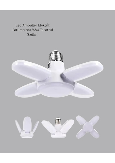 Hubrendy Tekno Yüksek Işık Güçlü Led Ampül 4 Kollu Katlanır Pervane Tasarım