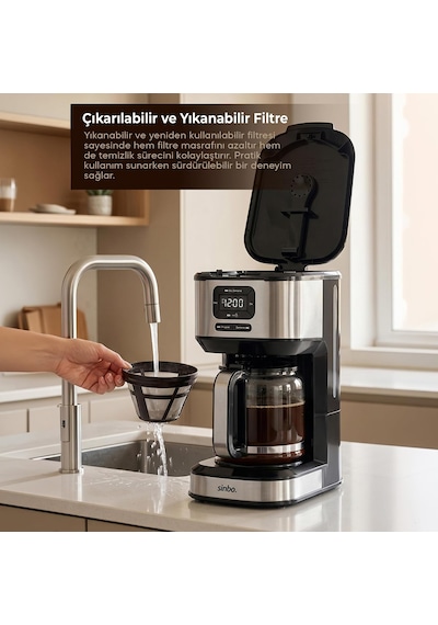 Scm-9042 Otomatik Filtre Kahve Makinesi, 14 Fincan 1.8l Cam Hazne, Taşma Önleyici, Zaman Ayarlı, Yıkanabilir Hazne