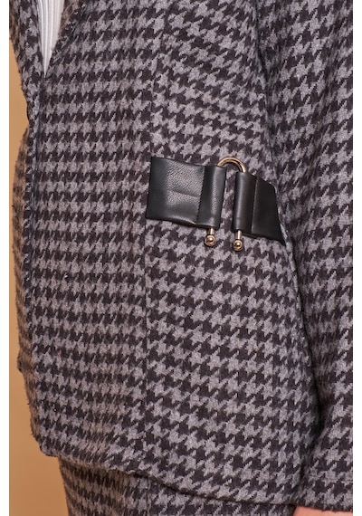 Pamuklu Kalın Tüvit Kumaş Desenli Aksesuar Detaylı Blazer Ceket Metal Aksesuar Çıkabilir -antrasit Kazayağı Antrasit Kzyğ.