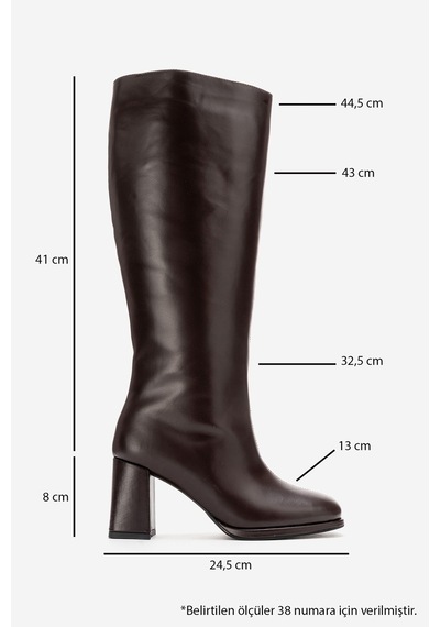Luvishoes Javen Kahverengi Cilt Hakiki Deri Kadın Kalın Topuklu Çizme Kahverengi
