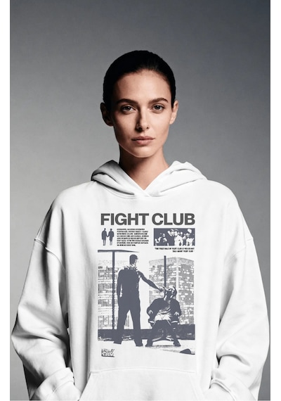 Sevbano Tasarım Tyler Durden Fight Club Film Sırt Baskılı Unisex Oversize beyaz