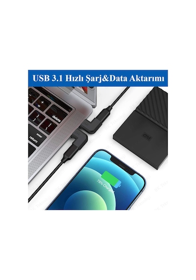 90 Derece L Tip Sağ Ve Sol Açılı Usb C Type-c Erkek - Dişi Adaptö