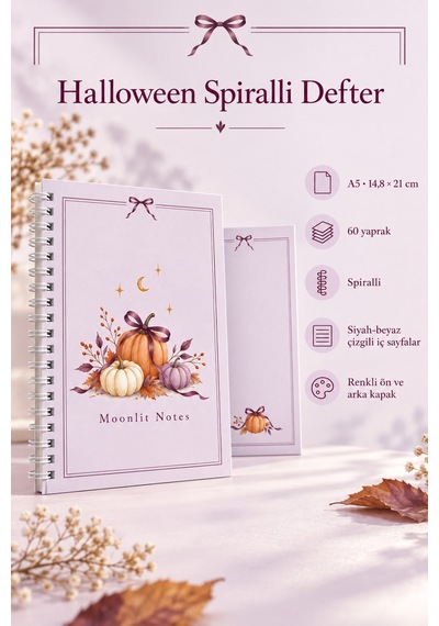 Halloween A5 Spiralli Çizgili Defter 60 Yaprak Lila Mor