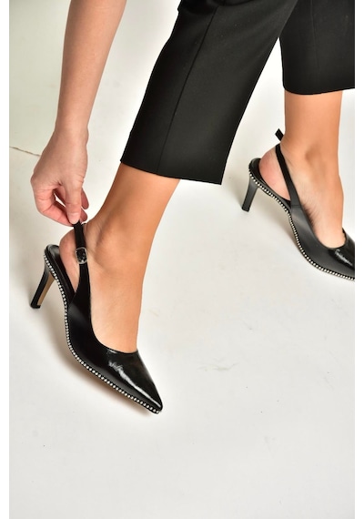 Fox Shoes Y572099760 Siyah Rustik İnce Topuklu Kadın Ayakkabı Siyah