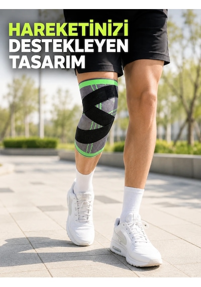 Sporcu Dizliği Çapraz Bant Destekli Nefes Alabilen Esnek Örme Dizlik Yeşil