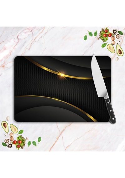 Decovetro Cam Kesme Tahtası Ve Sunum Tablası Çizgi Gold Desenli 20 X 30 Cm