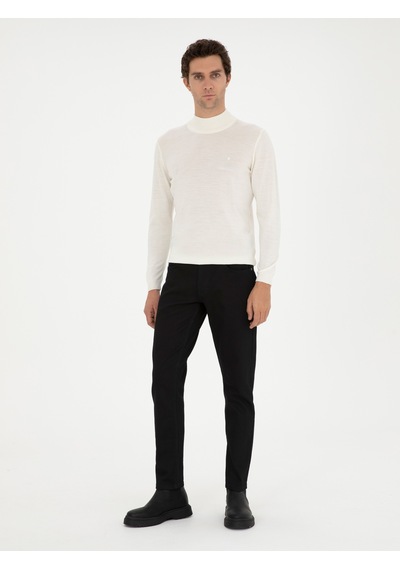 Cacharel Beyaz Slim Fit Yün Karışımlı Yarım Balıkçı Yaka Basic Triko Kazak