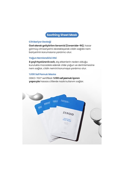 Yoğun Nem Desteğiyle Rahatlatan, Seramid İçerikli Nemlendirici Maske Zeroıd Soothing Sheet Mask Set