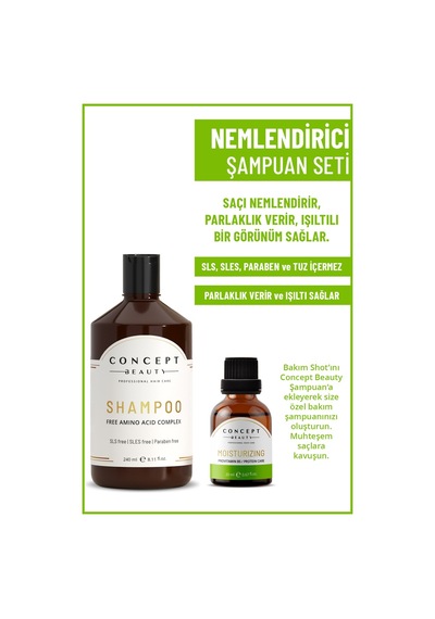 Concept Beauty Nemlendirici Şampuan 240 ML + Moisturizing Nemlendirici Shot 20 ML