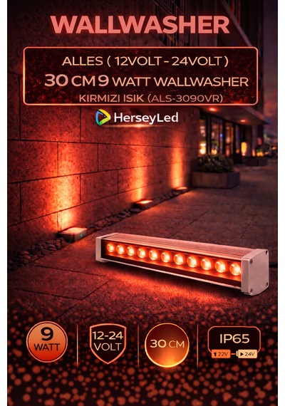 Alles 12v / 24v Wallwasher 30 Cm 9 Watt - Kırmızı Işık Kırmızı