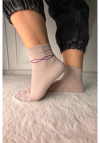 Ozzy Socks 3 Çift Kadın Taş Detaylı Dikişsiz & Takviyeli Patik Çorap Krem