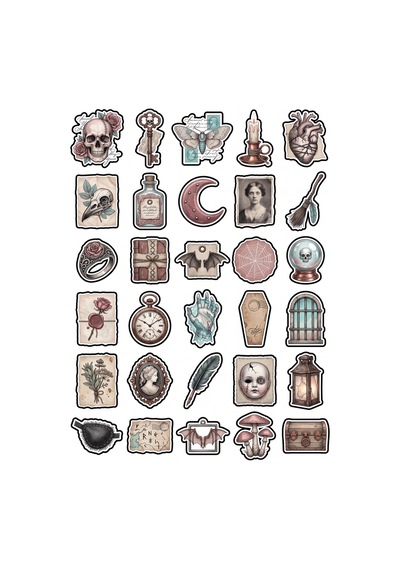 Cadılar Bayramı Gotik Vintage Sticker Seti 150 Adet - 5'li Mega Paket No03 - Laptop Defter Ajanda Çok Renkli