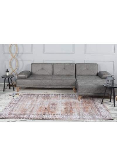 Solgun Turuncu Ve Krem Eskitme Çiçekli Vintage Halı - Al159ou