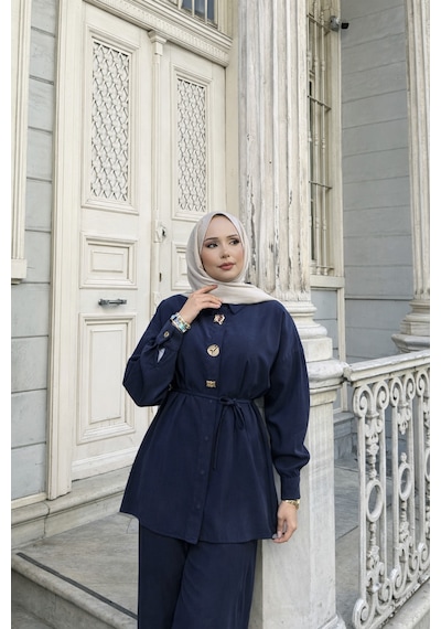 Riella Butik Rina Pantolonlu Tesettür Takım Lacivert