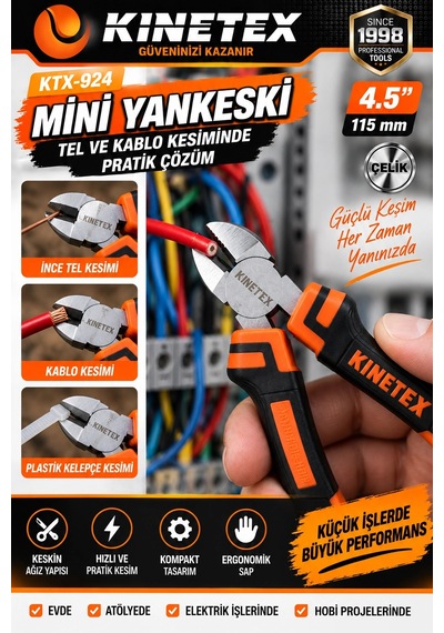 Kinetex 3 Lü Mini Pense Seti 115 Mm Mini Pense, Yankeski Ve Kargaburnu El Aletleri Seti Mini Kıvır