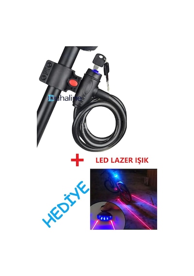 Çelik Kilit Bisiklet Motosiklet Kilidi + Lazer Led Işık  Scooter Ve Bebek Arabası İçin Uygun
