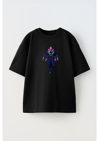 Thewert Unisex Dr.strange Zaman Taşı Tasarım Baskılı Pamuk Sıyah Oversize T-shirt Siyah