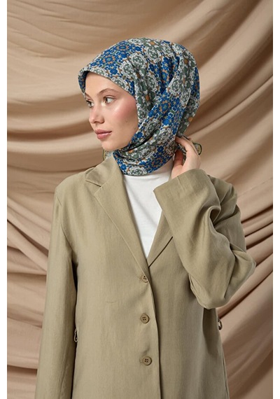 Silk Home Mozaik Desen Soft Pamuk Eşarp Saks Yeşil