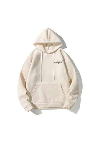 Tarzsokak Manfinity Hypemode Letter & Figure Graphic Kangaroo Pocket Drawstring Hoodie Bej