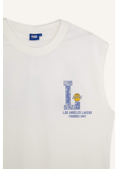 Defacto Nba Los Angeles Lakers Lisanslı Boxy Fıt Ecru Atlet H3852ax26smer105 Ekru-er105