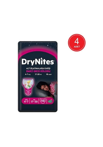 Drynites Kız Emici Gece Külodu 17-30 KG 4-7 Yaş 4 x 10 Adet 4'lü