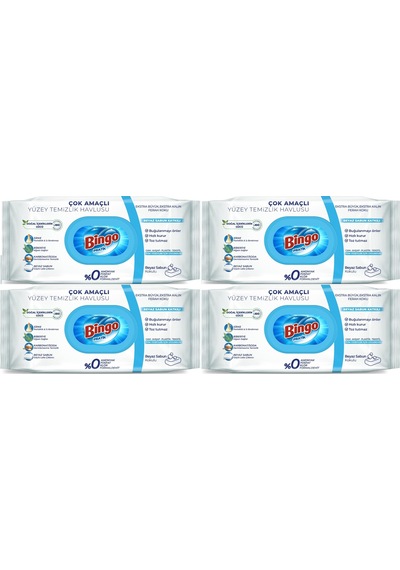 Bingo Clean Yüzey Temizlik Havlusu 96yaprak Beyaz Sabun 4lü Set