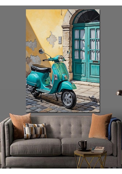 Kapı Önü Yeşil Vespa Dekoratif Kanvas - Mdf Ahşap Tablo