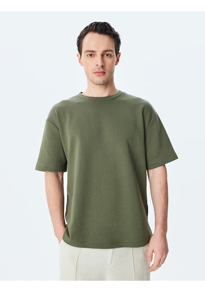Koton Kısa Kollu Etiket Detaylı Pamuk Karışımlı Bisiklet Yaka Oversize Tişört Haki 5sam10051hk Haki Koton Kısa Kollu Etiket Detaylı Pamuk Karışımlı Bisiklet Yaka Oversize Tişört Haki 5sam10051hk Haki