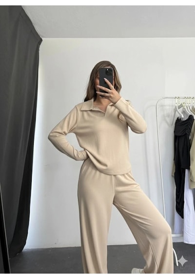 Defymoda Polo Yaka Alt Üst Kollu Modal Takım Bej Pt Bej Defymoda Polo Yaka Alt Üst Kollu Modal Takım Bej Pt Bej