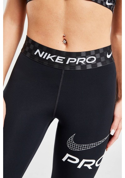 Nike Dri Fit Training Pro Graphic Women's Mid Rise Leggings Kadın Spor Tayt Füme Siyah Siyah
