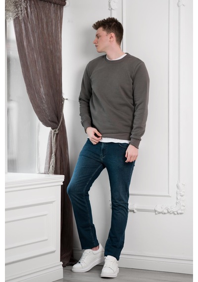 Slimfit Sıfır Yaka Basic 3 İplik Erkek Sweatshirt Antrasit