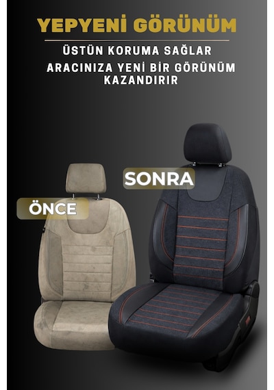 Lifos Hafif Ticari Serisi Koton Kumaş Oto Koltuk Kılıfı Tam Set Berlıngo-caddy-connect-courıer-doblo-dokker-partner Siyah-Kırmızı