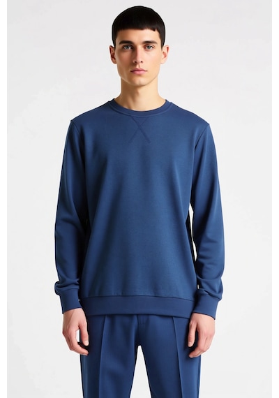 Benerly Erkek Düz Bisiklet Yaka Düşük Kol Uzun Kollu Sweatshirt Fonksiyon Indigo
