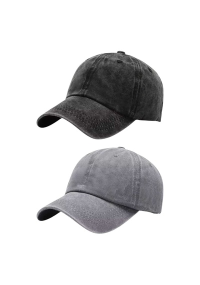 Tezzgelsin Unisex %100 Pamuklu Eskitme 2'li Kep Şapka Siyah Gri