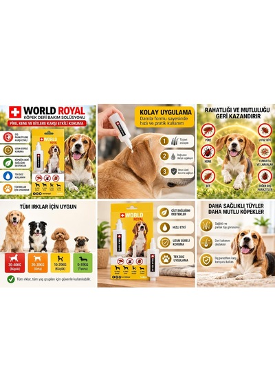 World Royal Köpek Derisi Bakım Solüsyonu, Tüm Köpek Cinsleri İçin, Kolay Uygulama