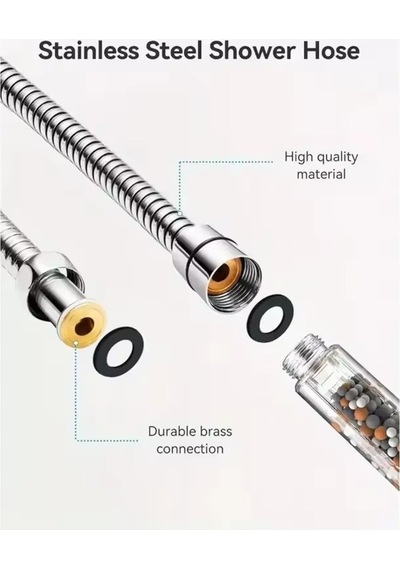 Premium Kalite 150 Cm Çelik Örgülü Krom Kaplama Duş Hortumu Duş Spirali G 1/2" Gri Krom Kaplama Diğer