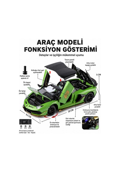 Lisanslı 1:24 Alaşım Lamborghini Aventador Svj Koleksiyonluk Die-cast Metal Araba Gri Çok Renkli