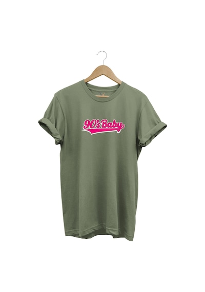 90's Baby 90'lar Çocuğu Baskılı Şık %100 Pamuk Regular Fit Bisiklet Yaka Haki T-shirt Haki