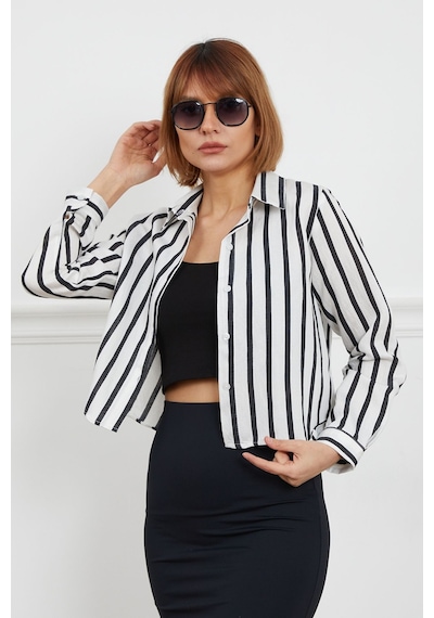 Dparis Çizgili Crop Gömlek