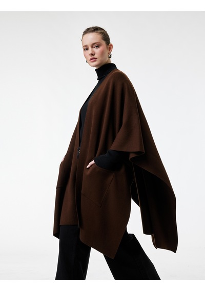 Koton Cepli Uzun Oversize Triko Panço Kahverengi 6wak90524ht Kahve
