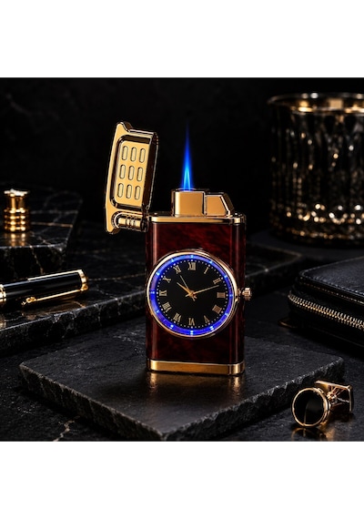 İsime Kişiye Özel Premium Saat Tasarım Metal Çakmak Özel Prestij Hediye Dolu Gönderim Kw