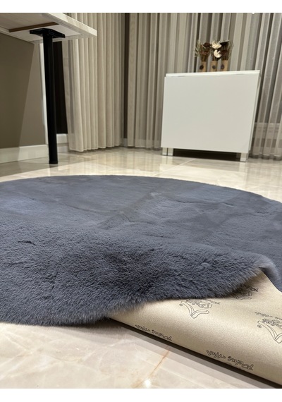 Ultra Soft Gri Yumuşak Dokulu Peluş Halı Yuvarlak