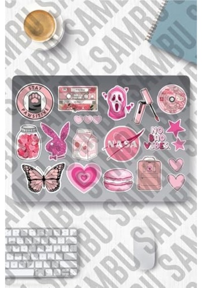 Pink Aesthetic Temalı Sticker Etiket Seti 2 - Pembe Sticker - Laptop Notebook Telefon