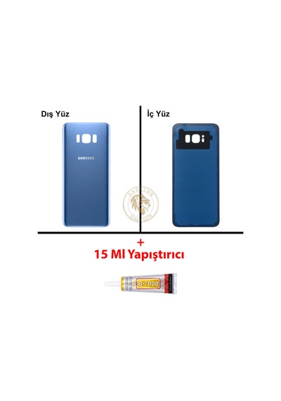 Samsung Galaxy S8 Plus Mavi Renk Arka Kapak + B7000 Yapıştırıcı Arka Cam Batarya Kapağı Pil Kapağı Lazer Kesim Back Cover Galaxy S8 Plus Uyumlu 20798303