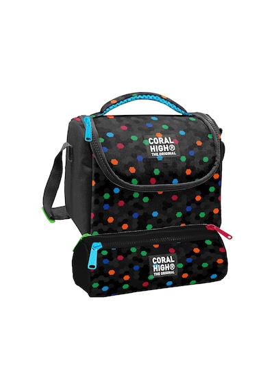 Coral High Beslenme Çantası Ve Üç Gözlü Kalemlik Seti - Siyah Petek Desenli Erkek Çocuk 37110 Yeşil - Siyah