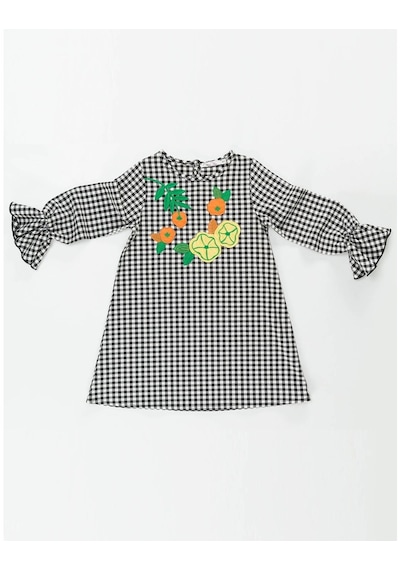 Denokids Mushi Floral Ekose Elbise Siyah